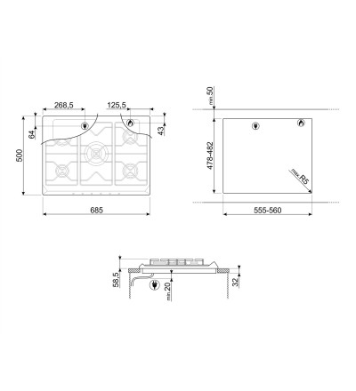 SMEG Smeg Piano cottura a gas SRV876AVOGH2 75 cm 5 fuochi da incasso colore avena SMEG Smeg Piano cottura a gas SRV876AVOGH2 75 cm 5 fuochi da incasso colore avena