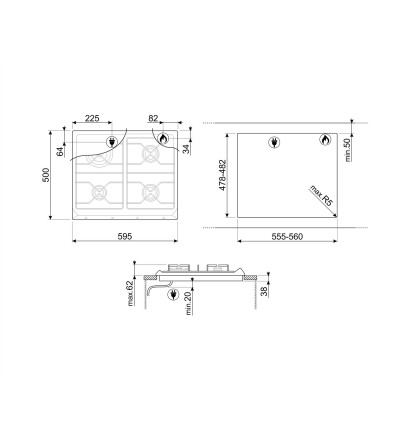 SMEG Smeg Piano cottura gas SRV864AOGH 4 fuochi 60 cm antracite da incasso