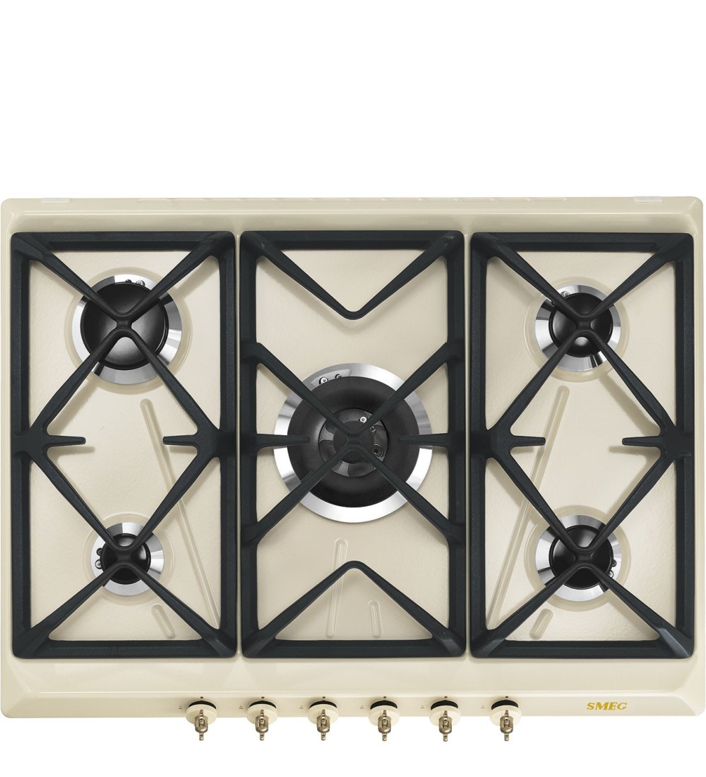 SMEG Smeg Piano cottura a gas 5 fuochi con wok da incasso 68.5 cm crema SRV876POGH SMEG Smeg Piano cottura a gas 5 fuochi con wok da incasso 68.5 cm crema SRV876POGH