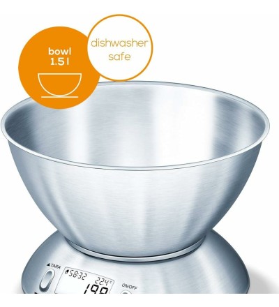 Beurer Beurer KS54 Bilancia da Cucina Digitale con Timer e Ciotola in acciaio Beurer Beurer KS54 Bilancia da Cucina Digitale con Timer e Ciotola in acciaio