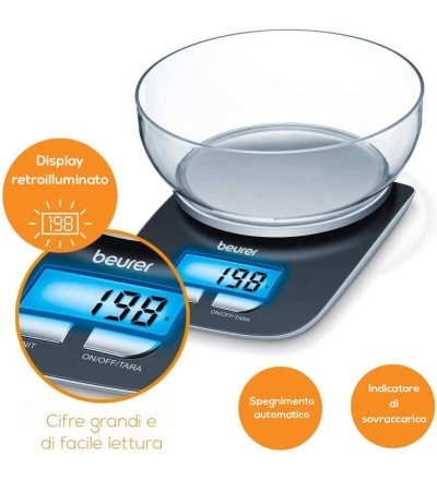 Beurer Beurer KS25 Bilancia da Cucina Elettronica Max 3 Kg con Ciotola Beurer Beurer KS25 Bilancia da Cucina Elettronica Max 3 Kg con Ciotola