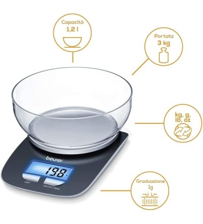 Beurer Beurer KS25 Bilancia da Cucina Elettronica Max 3 Kg con Ciotola Beurer Beurer KS25 Bilancia da Cucina Elettronica Max 3 Kg con Ciotola