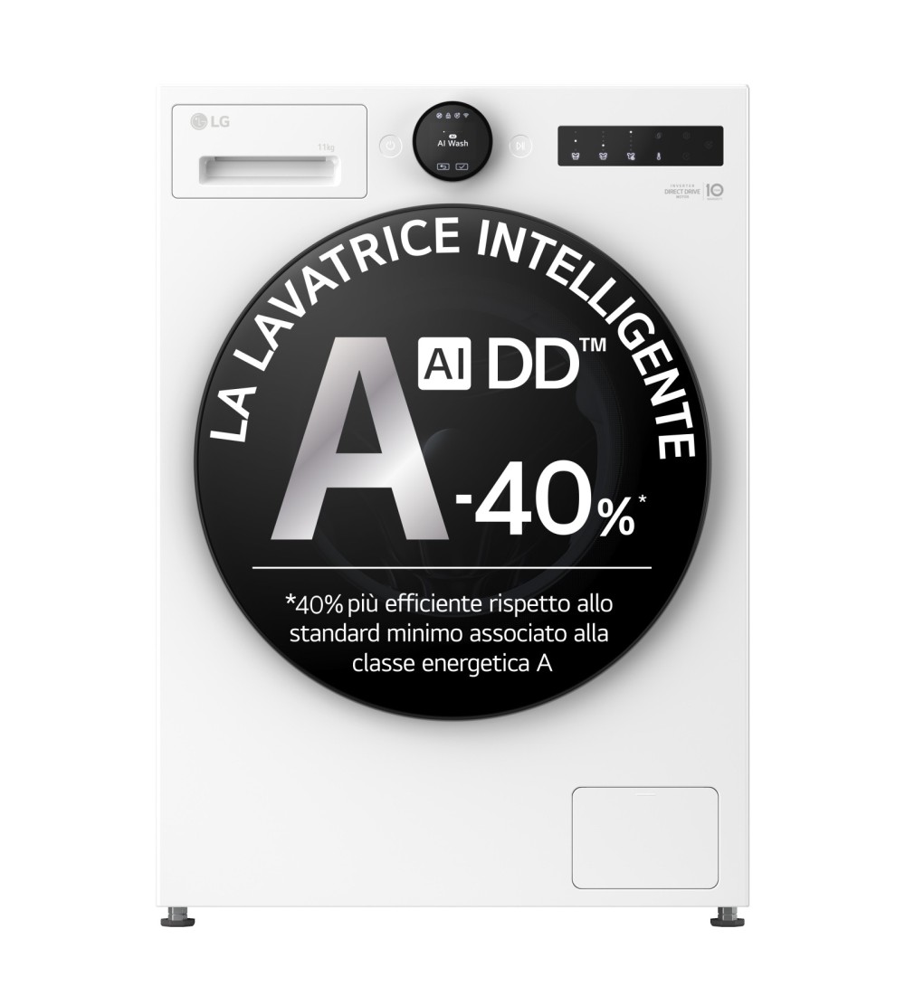LG LG F4X7011TWB Lavatrice 11kg AI DD™ Serie X7 Centrifuga 1400 Giri Vapore Wi-Fi AI Wash Classe A-40% LG LG F4X7011TWB Lavatrice 11kg AI DD™ Serie X7 Centrifuga 1400 Giri Vapore Wi-Fi AI Wash Classe A-40%