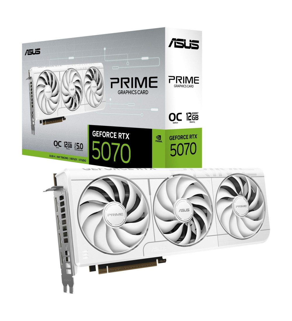ASUS PRIME GeForce RTX 5070 OC Edition 12GB GDDR7 Bianca Scheda Video PCIe 5.0 192 Bit 3 Ventole Axial Tech HDMI 2.1 DisplayPor ASUS PRIME GeForce RTX 5070 OC Edition 12GB GDDR7 Bianca Scheda Video PCIe 5.0 192 Bit 3 Ventole Axial Tech HDMI 2.1 DisplayPor