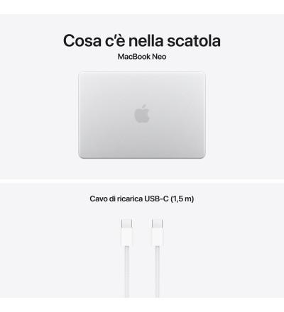 APPLE Apple MacBook Neo 2026 13 A18 Pro 6C/5G 8GB 512GB Colore Silver Garanzia Italia 24 Mesi